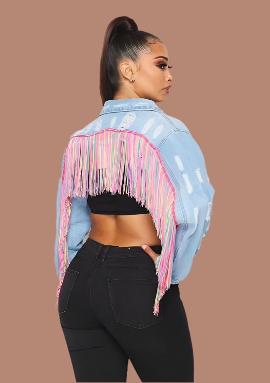 Fringe colorful jean jacket