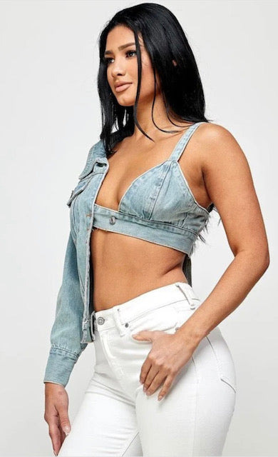 Denim half sleeve jacket
