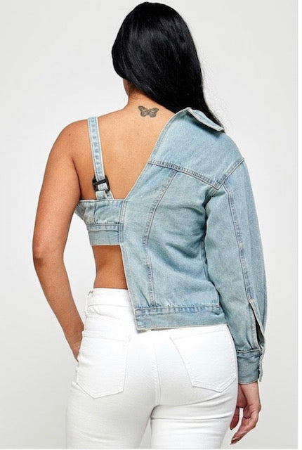 Denim half sleeve jacket