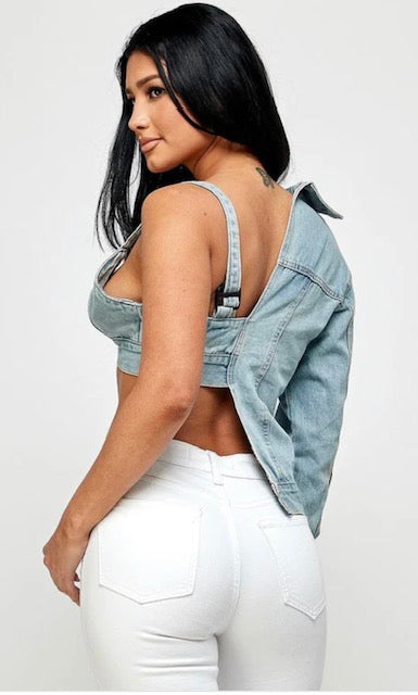 Denim half sleeve jacket