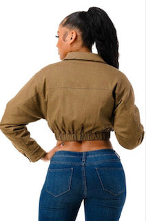 Camel Crop Bomber Jacket
