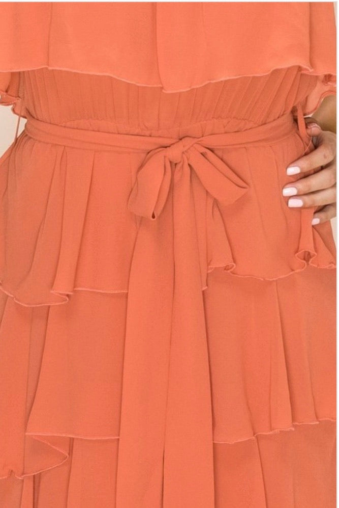 Ruffled salmon dress