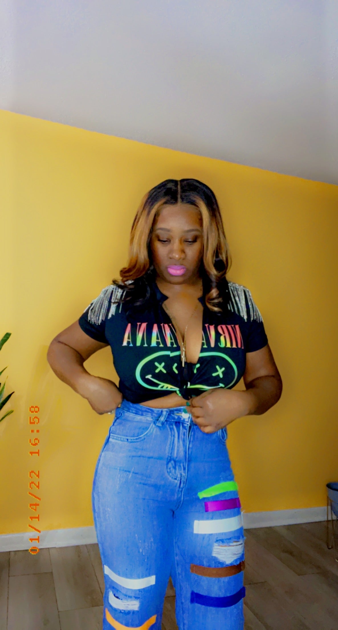 Multiple color patch jeans