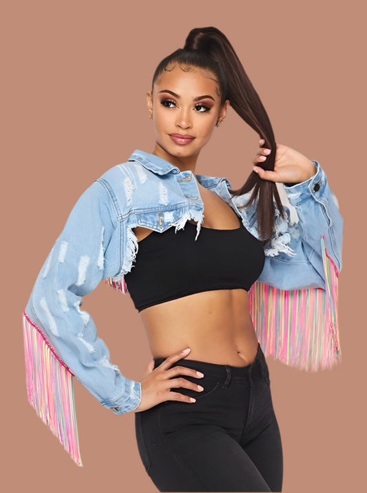 Fringe colorful jean jacket